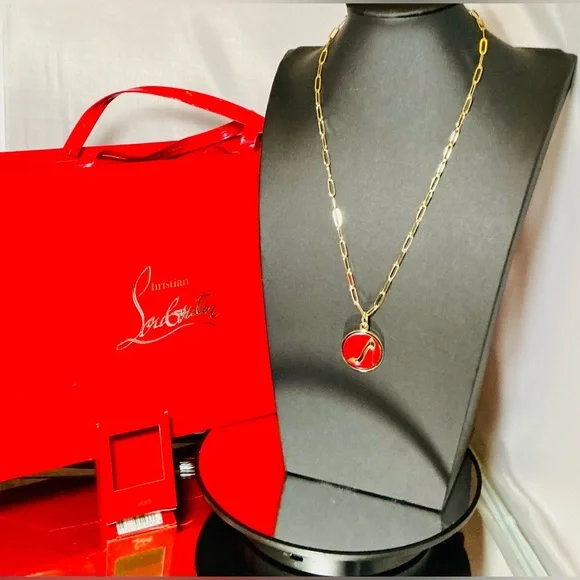 Christian Louboutin Gold Charm W/Necklace on 18K Gold 925 Chain – Italy | Boxed - Picture 8 of 8